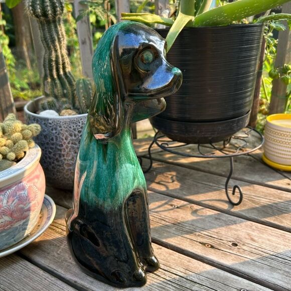 Vintage 70s Blue Mountain Pottery Green Glazed Hound Dog - Picture 16 of 16